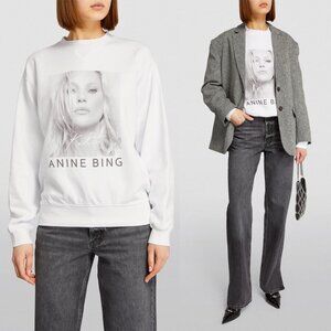 NWT Anine Bing Kate Moss Ramona Oversized Sweatshirt Crewneck White Cotton Sz XS